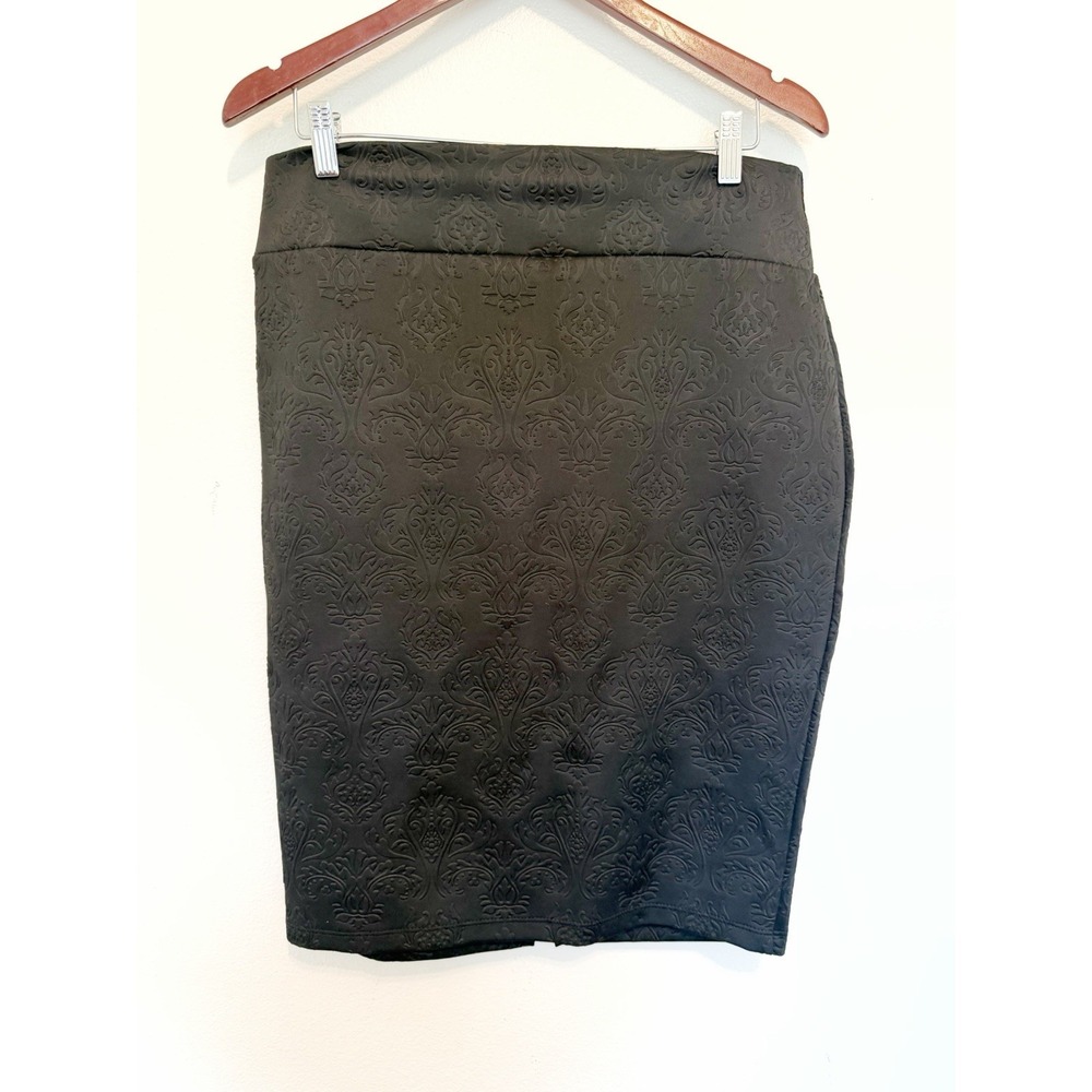 Women's Black Damask Jacquard Pencil Skirt Textured Size Large Preppy Y2K Office